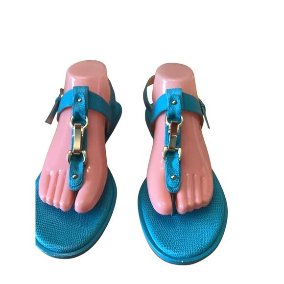 NINE WEST TURQUOISE SNAKE EMBOSSED SLINGBACK SANDALS 9.5 - Picture 2 of 9